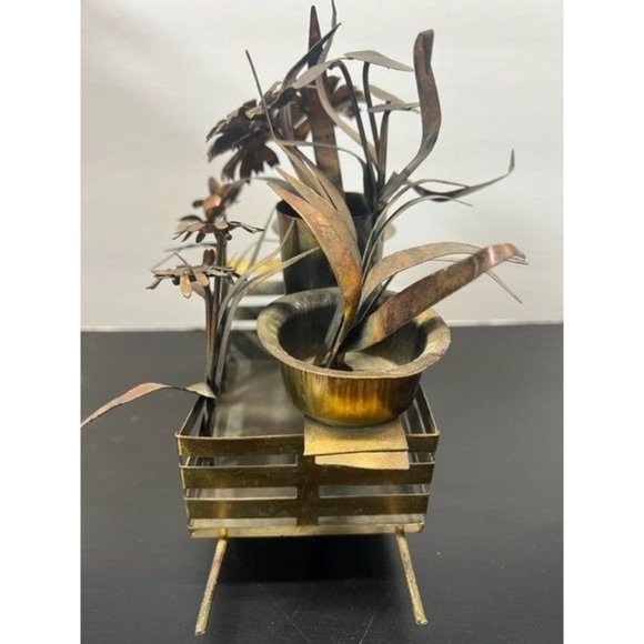 Vintage Tin Cart with Flowers Hand Made Metal Decor - Picture 2 of 8